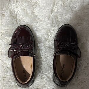 Kids Patent Leather Mary Jane Loafers - Burgundy